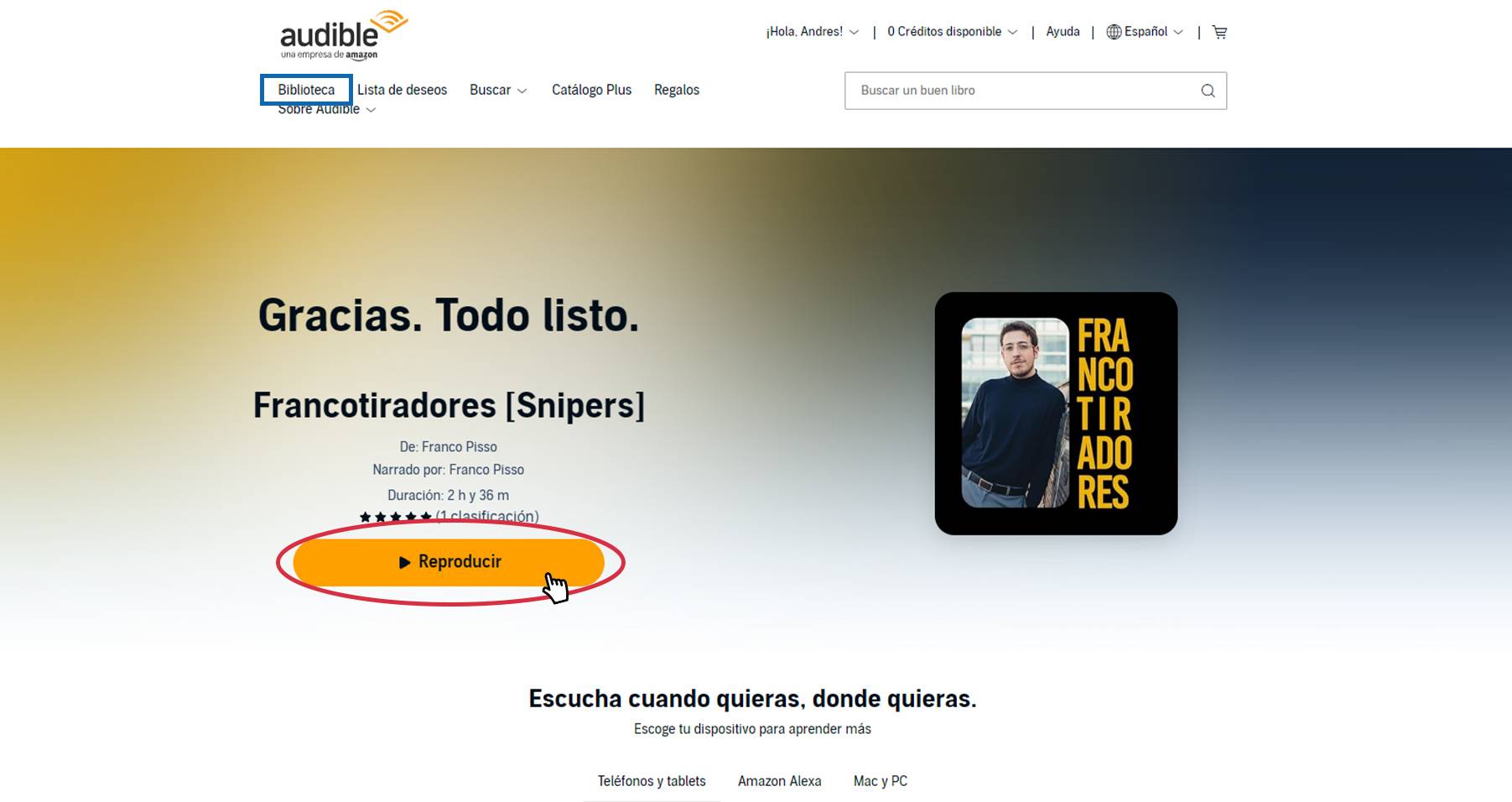 12. ¡Listo! El audiolibro es tuyo para siempre