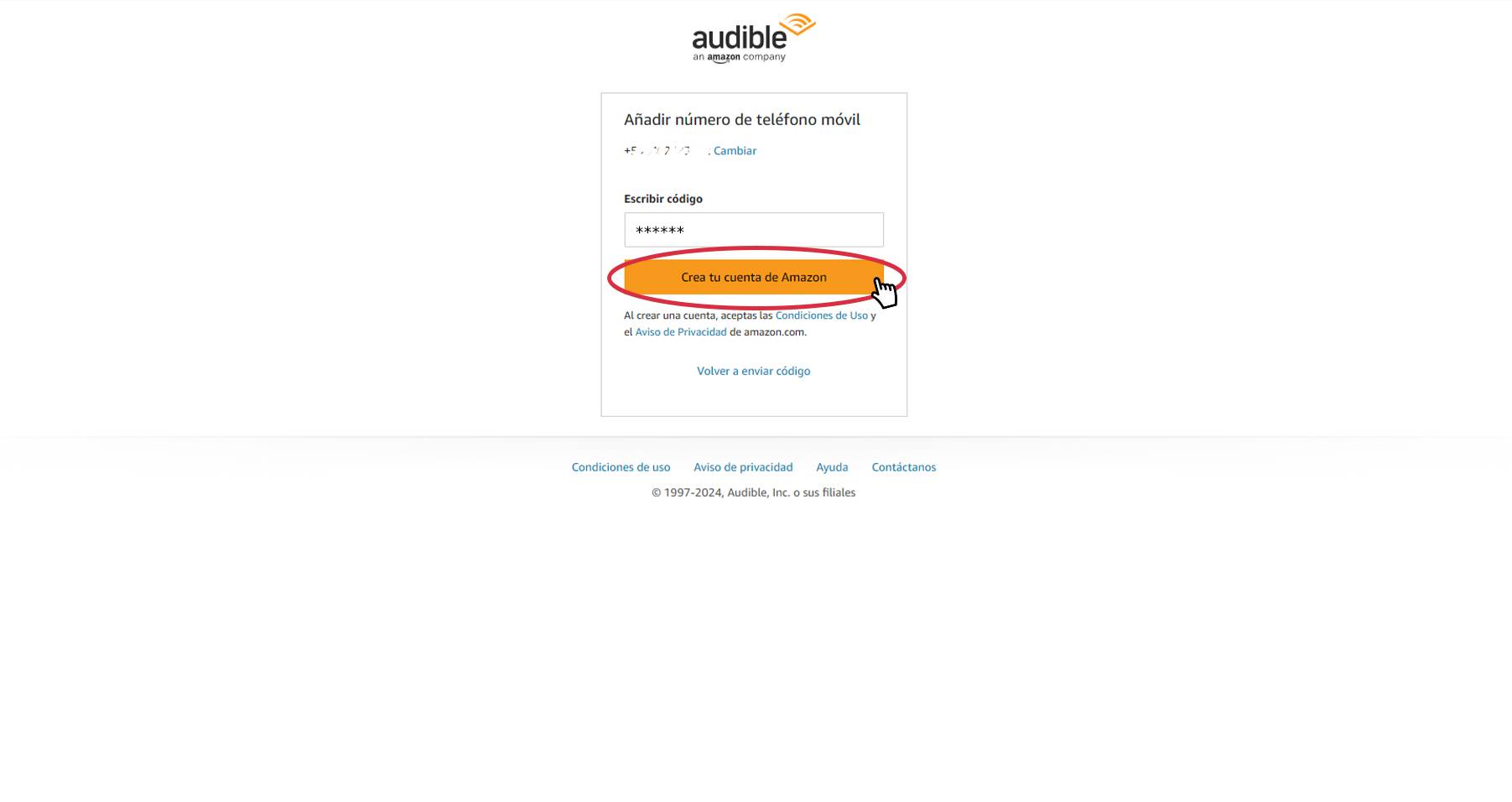 6. Recibirás un código por SMS, el cual va aquí