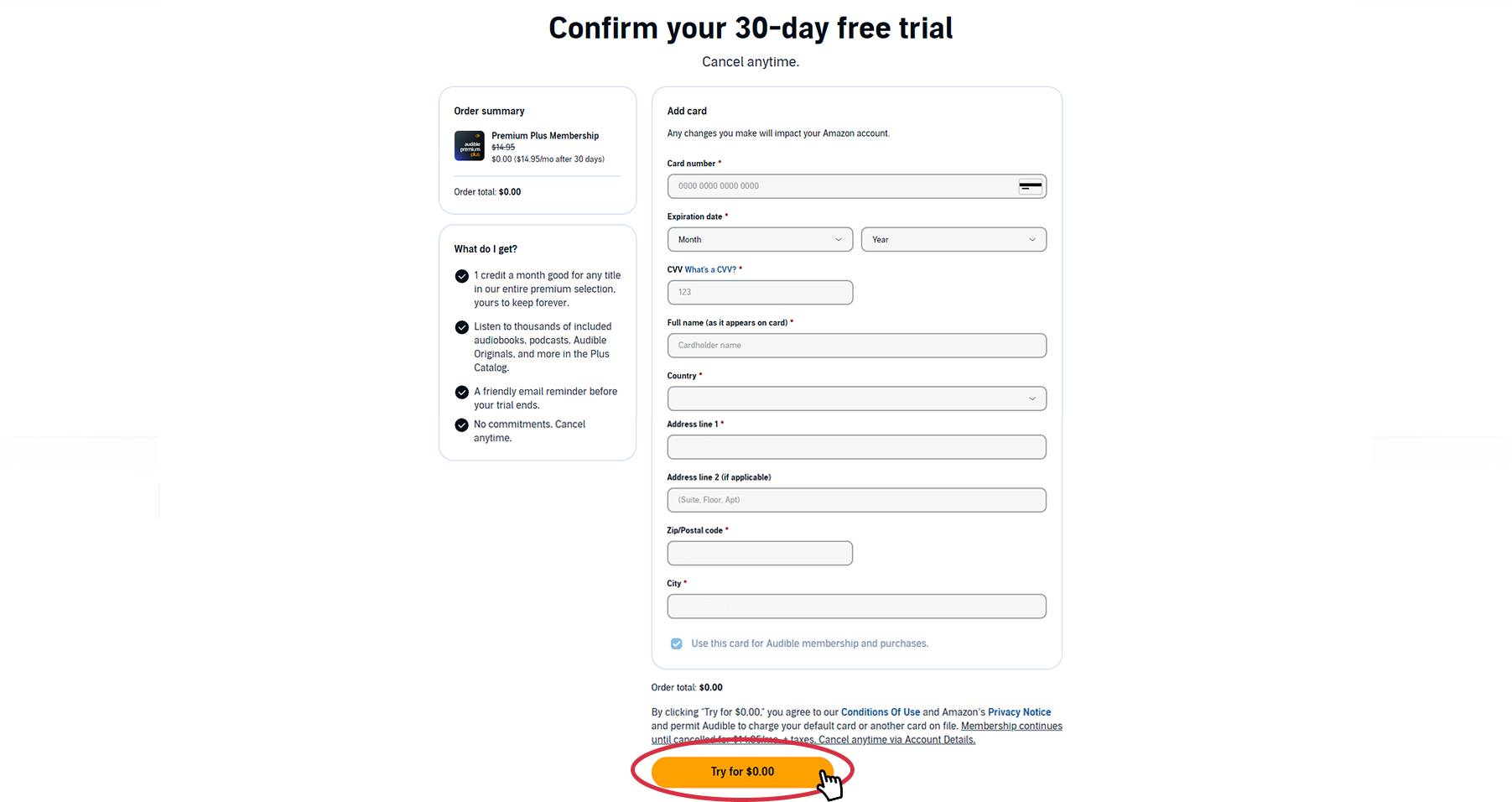 7. Completa los datos de tu tarjeta de crédito. Al final del formulario podrás continuar